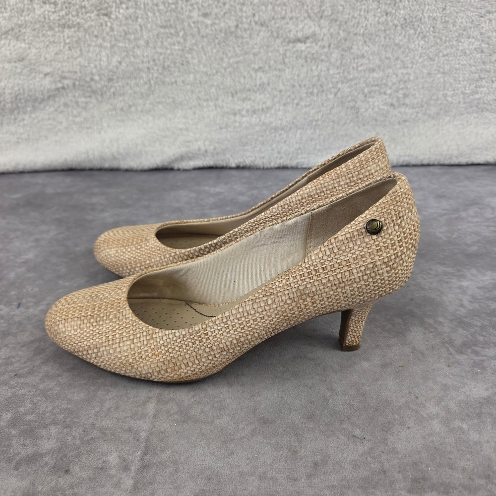 LifeStride Parigi Tan Woven Raffia Soft System Kitten Heel Pumps Womens 8M